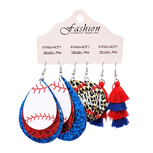 6/8/9Pairs Set Glitter Faux Leather Football Baseball Basketball Sports Teardrop Drop Dangle Earrings For Women Girls Gift Jewelry Evil Eye Lucky Rugby Colorful Cool Punk-2 #TOP2