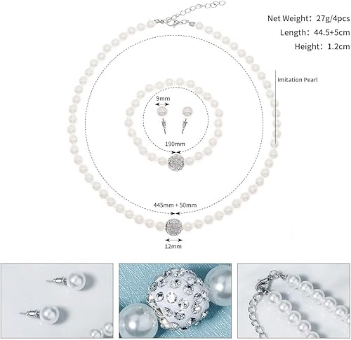 Miniatura 5 de Juego de collar y aretes de perlas sintéticas, joyería de boda nupcial para mujer, 3 piezas, Perla de imitación, Perla