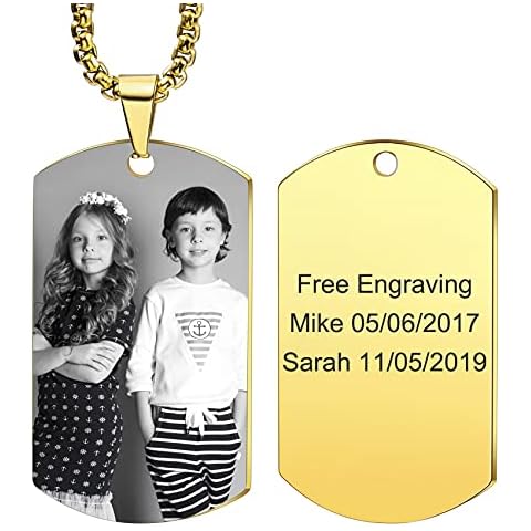 MunkiMix Personalizado Placas de identificación Collares con Texto e Imagen Grabados con Colgante de Imagen en Color/Blanco y Negro Regalo para Hombres/Mujeres Joyas grabadas. Cover