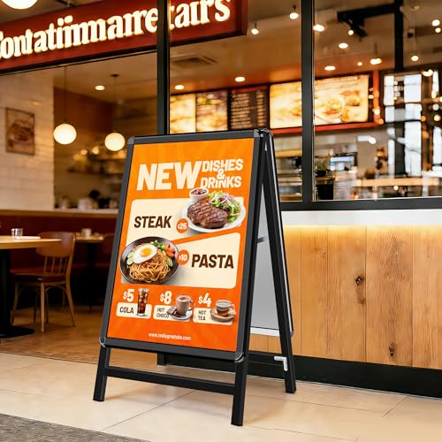 WIIGO Kundenstopper A1 – Doppelseitiger wetterfester Plakatständer, A-Rahmen Ständer Outdoor, Aufsteller für Werbung & Messen (A1, Schwarz)