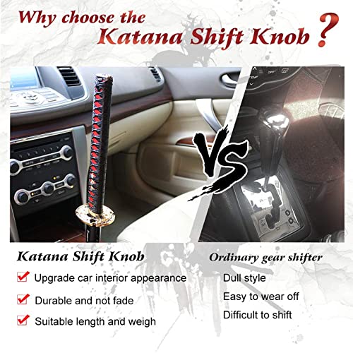Ryanstar Samurai Sword Automatic Shift Knob Universal Compatible With Lock/Button Automatic Transmission Cool Katana Gear Shifter Metal Weighted Red+Black #TOP2