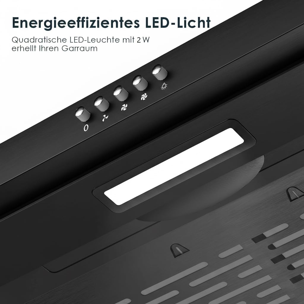 Dunstabzugshaube 60cm Unterbau Umlufthaube 220 m³/h Kohlefilter 3 Leistungsstufen Schwarz