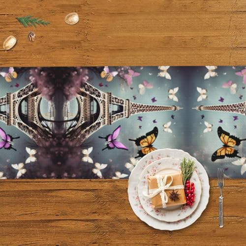 Chemin de table imprimé papillon Eiffel en tissu durable pour réception - 6