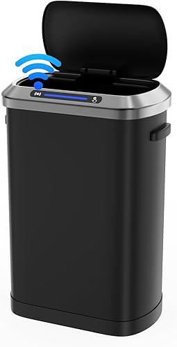 Miniatura 1 de Cubo de basura inteligente automático negro de 13 galones con tapa para cocina, oficina, dormitorio, cubo de basura y más, cuerpo grueso de acero