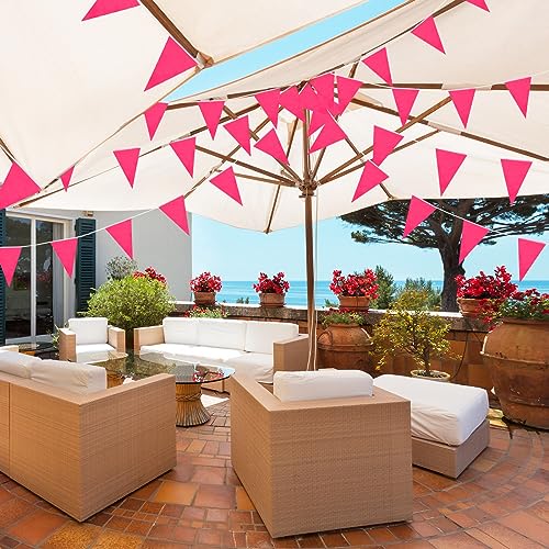 Image of Preboun 400 ft Solid Pennant Banner Flags 240 Pcs String Hanging DIY Triangle Bunting Bulk Garland for Grand Opening Carnival Birthday Party Decoration Outdoor(Pink)