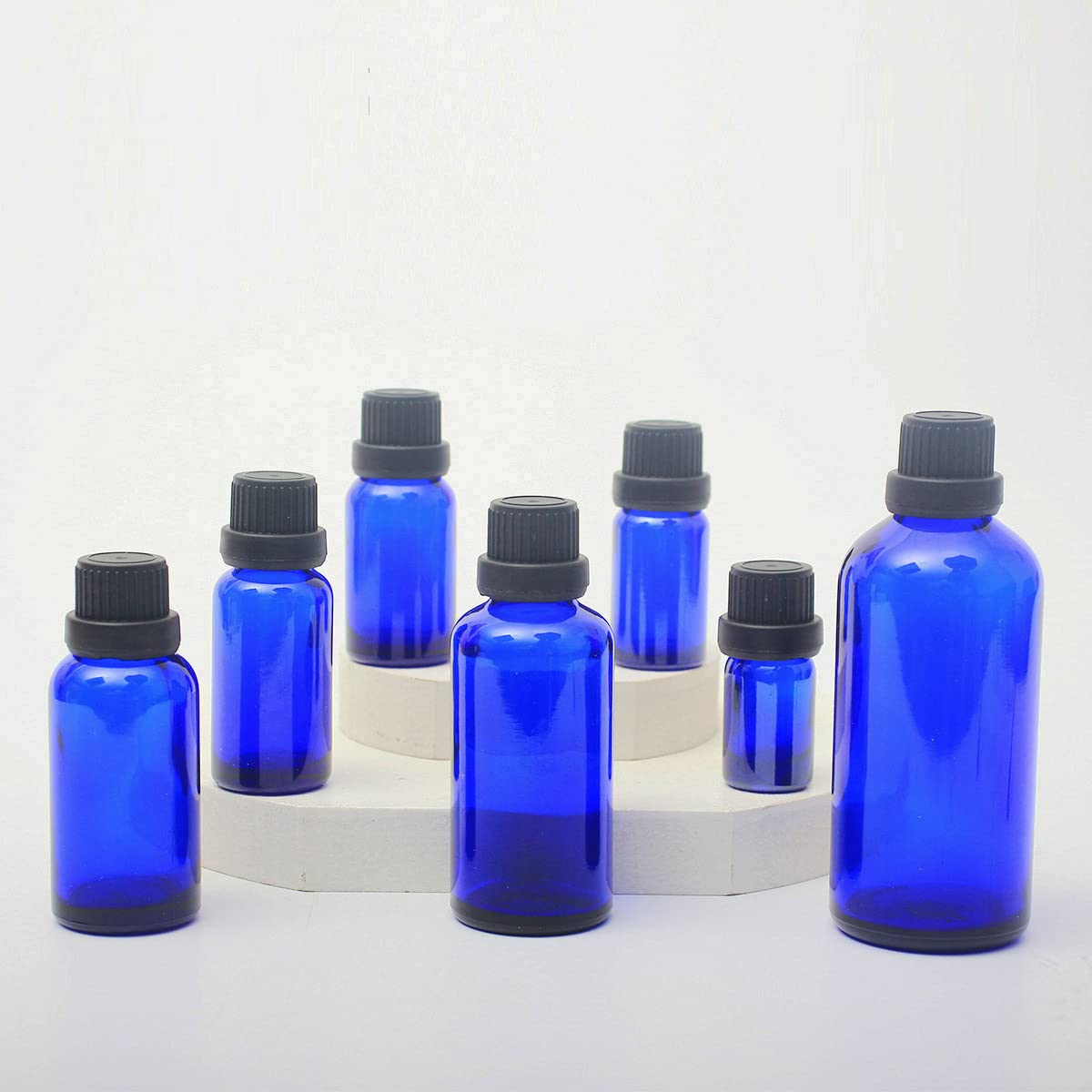 24 Piezas 100ml Botella de Cristal Azul con Tapón Cuentagotas Negro con Obturador, Frasco de Vidrio con Tapón a Rosca a Prueba de Manipulaciones para Cosmético, Aromaterapia, Viajes