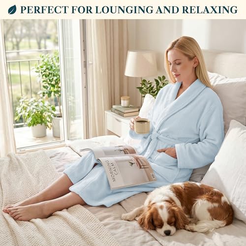 Image of PAVILIA Womens Robe Fleece Plush Soft, Fluffy Fuzzy Cozy Warm Bathrobe, Shower Spa House Long Robe for Women