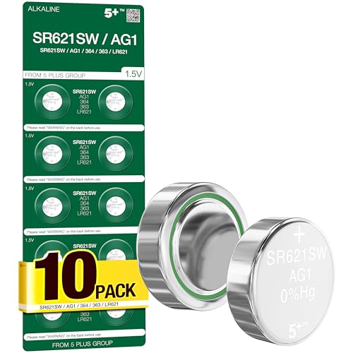 SR621SW 364 Watch Battery 10 Pack 1.55V Button Cell AG1 LR621 LR60 363 Compatible Long Lasting Coin Batteries for Watches Toys Calculators & Small Electronics