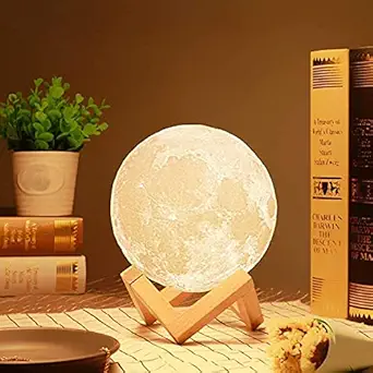 RUCON 3D Moon lamp 7 Multi Colors Changing Touch Sensor for Adult and Kids with Wooden Stand Night Lamp for Bedroom Home Decorations Light (15cm)