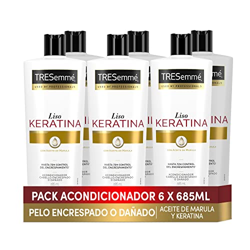 TRESemmé Acondicionador Liso Keratina para pelo encrespado o dañado con aceite de Marula y Keratina - Pack de 6 x 685ml