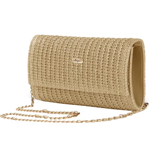 straw crossbody clutch Bag Summer Beach Stripe Purse Women Woven Zipper Wristlet Wallets