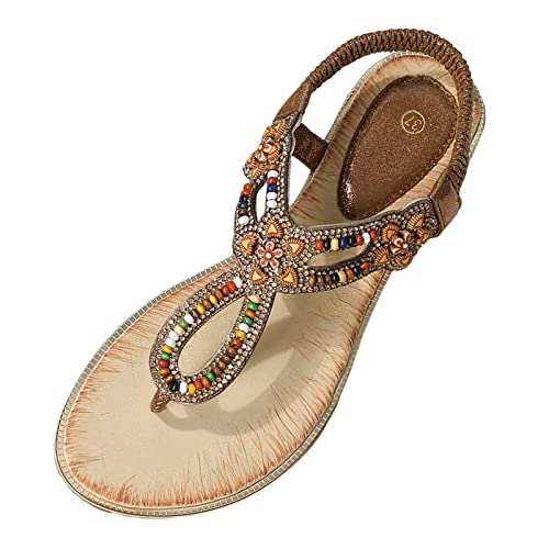 Sandales compensées bohème bronze : confort perles et bout rond