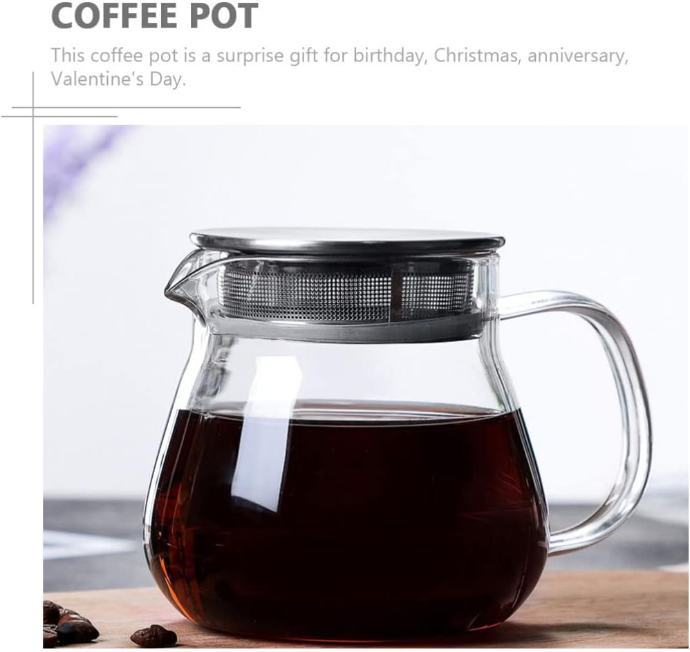 Hemoton Glass Coffee Pot 15Oz Borosilicate Kettle with Built-in Filter Transparent Pitcher for Brewing Coffee Tea and Beverage Serving at Home or Entertaining