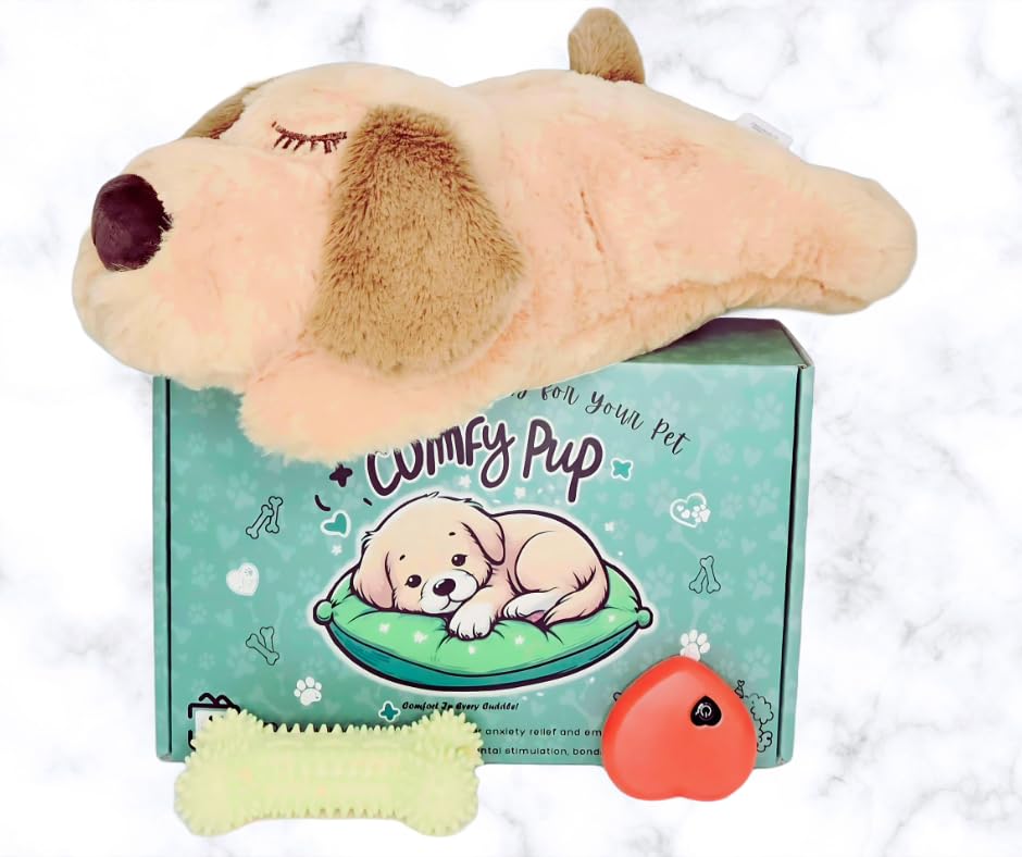 Calming Puppy Toy with Heartbeat for Anxiety Relief for Dogs and Cats, Chew Toy for Dental & Mental Stimulation, Heartbeat Puppy Toy Sleep Aid, Crate