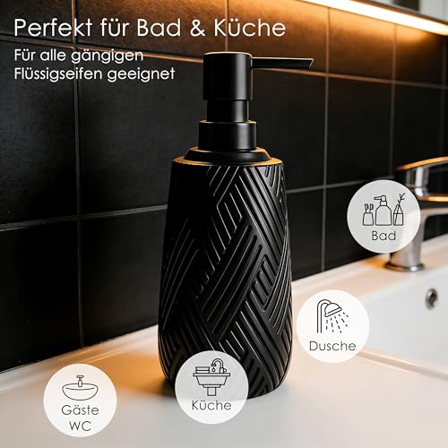 Seifenspender schwarz matt - Eldra - Soap Dispenser im Holzkunst-Design - Spülmittelspender Küche und Bad für Nordic-Liebhaber - Pumpspender, geeignet für Flüssigseife oder Spülmittel 6