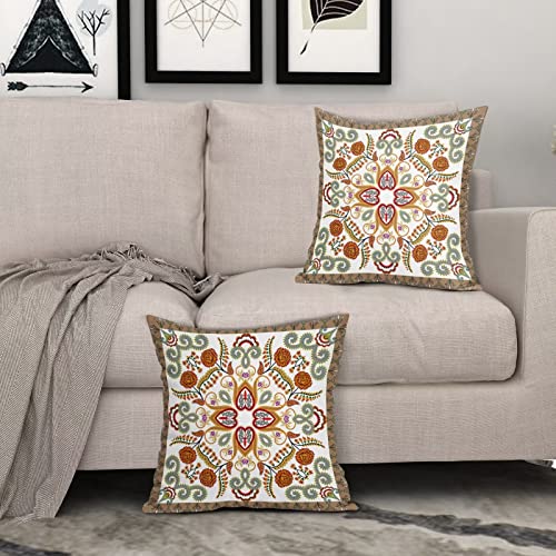 Vintage Flowers Paisley Pattern Pillow Covers 2 Packs 18X18 Inch Orange Boho Throw Pillow Ccovers Linen Decor Mandala Cushion Cover For Patio Furniture Sofa Bedroom Outdoor Party #TOP7