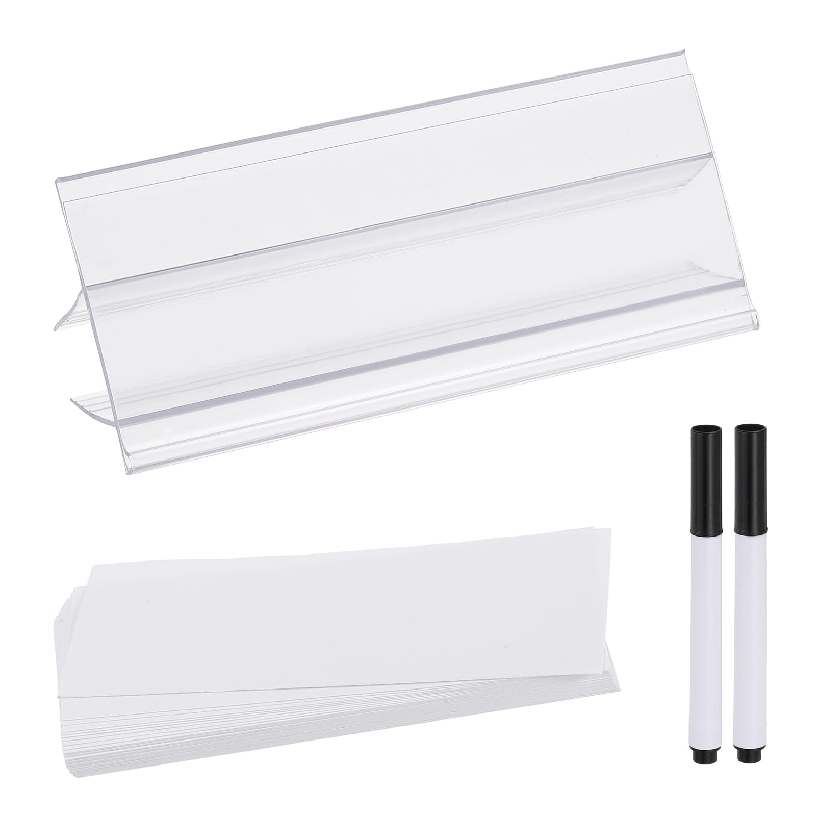 PATIKIL 3.9" x 1.8" Wire Shelf Label Holder, 20 Pack Reusable Plastic Price Tag Display Clip for 0.59" to 0.71" Thick Shelves with Paper Inserts Pens for Home Market Store, Clear