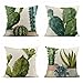 rouihot Set di 4 federe per cuscino da 50 x 50 cm, stile vintage, con cactus acquerello, decorazione per la casa, in lino, per soggiorno, divano, letto, 50 x 50 cm