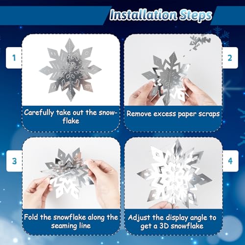 Image of Snowflake Decorations, Paper Christmas Hanging Decor Indoor, Silver, 36-Pc