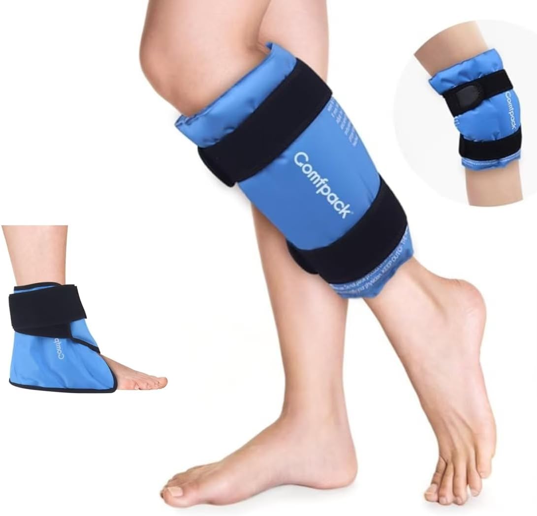 Shin Splint Ice Pack Cold Hot Compression Reusable Gel for Calf & Heel Ice Pack for Plantar Fasciitis Relief, Ankle Foot Ice Pack Wrap for Swelling