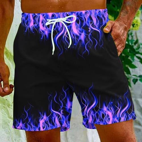 Muscularfit Swimsuit for Men 2024 Trendy Drawstring Quick Dry Swim Trunks with Pockets Casual Flame Print Beach Bathing Suits2