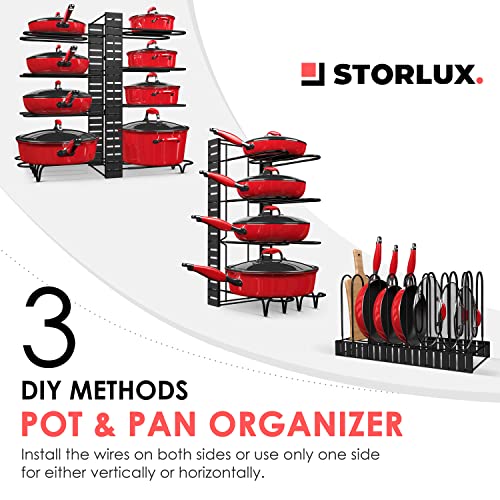 Storlux Pot And Pan Organizer For Cabinet, Adjustable 8 Non-Slip Tiers Pot Rack Organizer With 3 Diy Methods, Kitchen Under Cabinet Organization And Storage For Pots And Pans, Black Steel (Upgraded) #TOP1