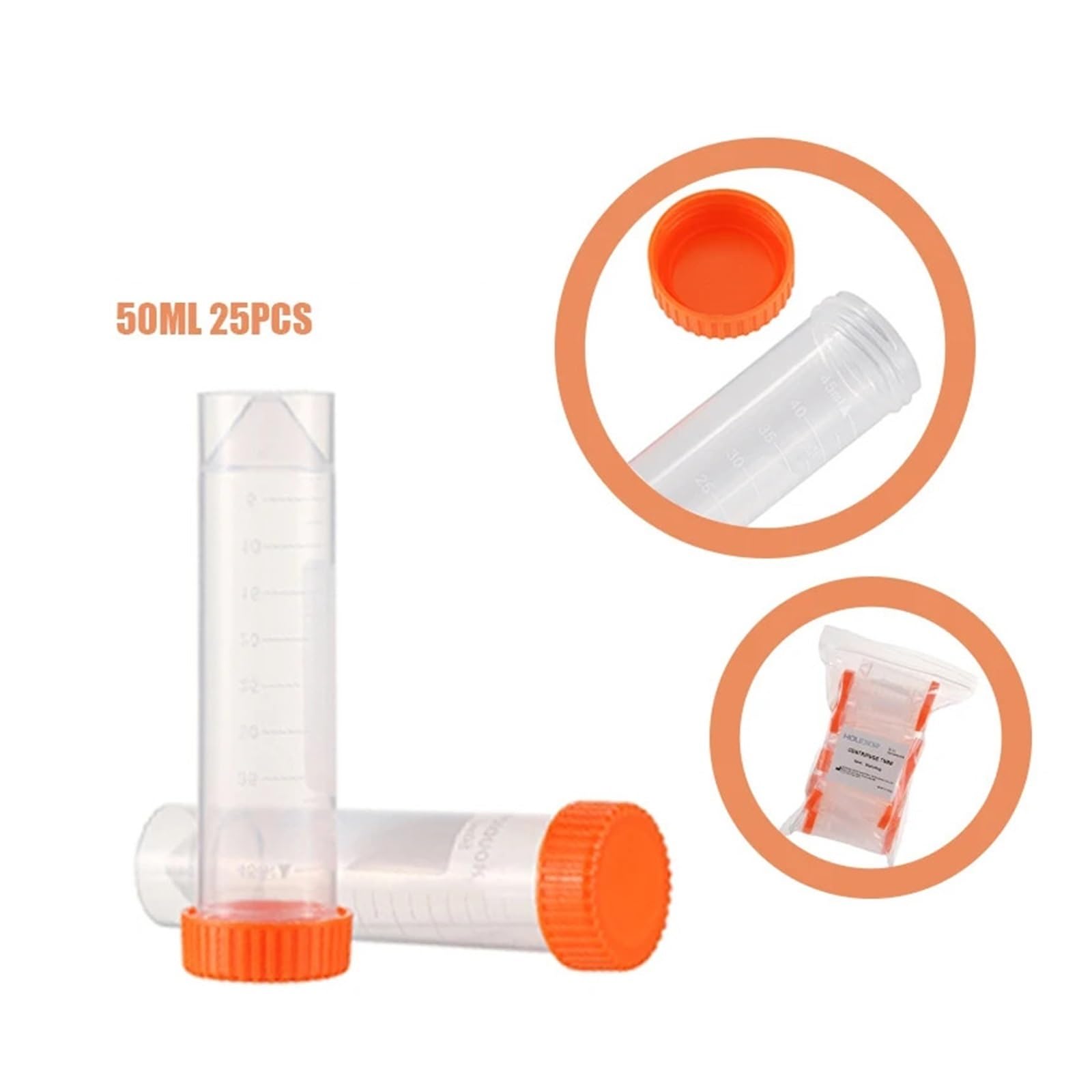 yingyingjia 50 ml 25 szt. probówek wirówkowych, probówki stożkowe, szczelne nakrętki, pojemnik plastikowy, skalowane znaczniki do pisania, laboratorium, szkoła laboratoryjna
