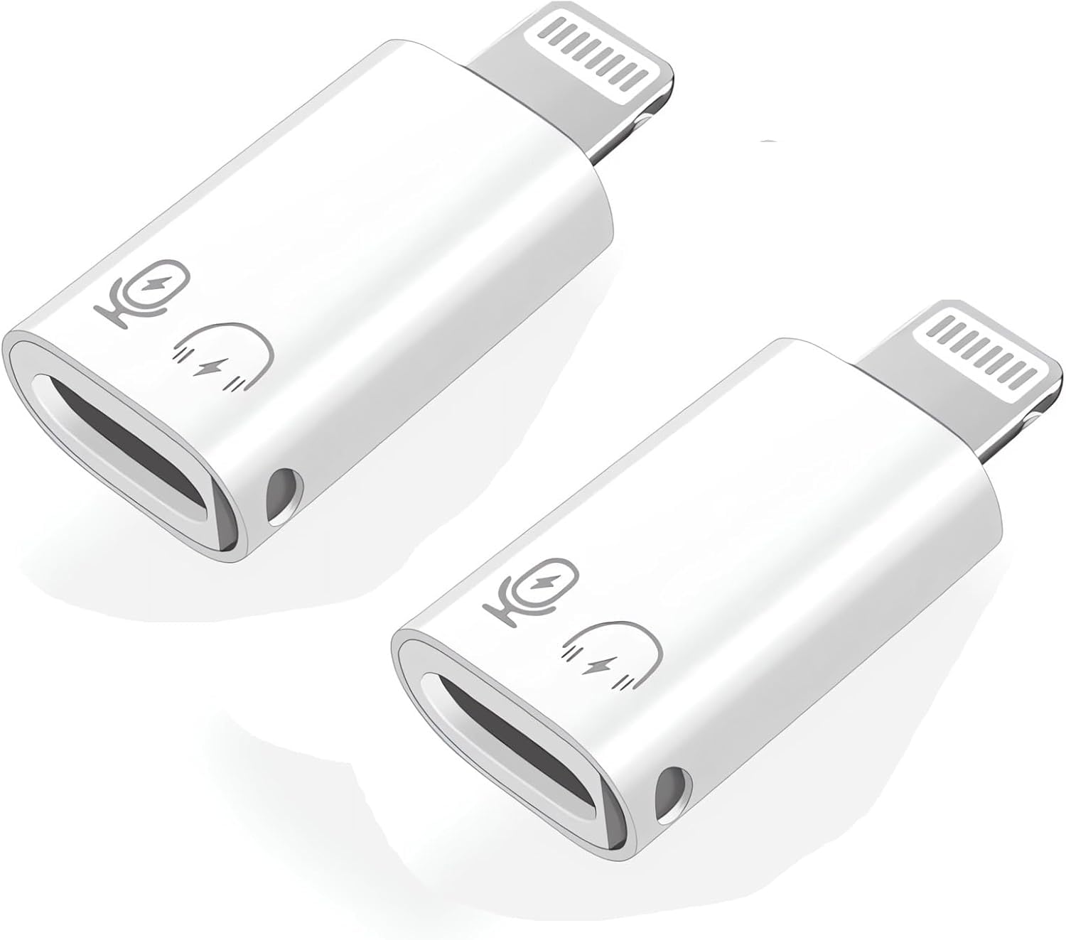 Lightning to USB-C Female Adapter, MFi Certified, 2-Pack, Headphone and Charging Compatible, White