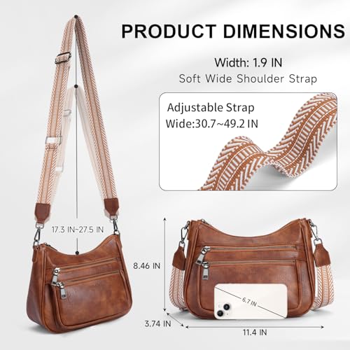 Image of KITEVIUN Crossbody Bags for Women Leather Purse Trendy Multi Pocket Shoulder Handbags with Adjustable Guitar Strap
