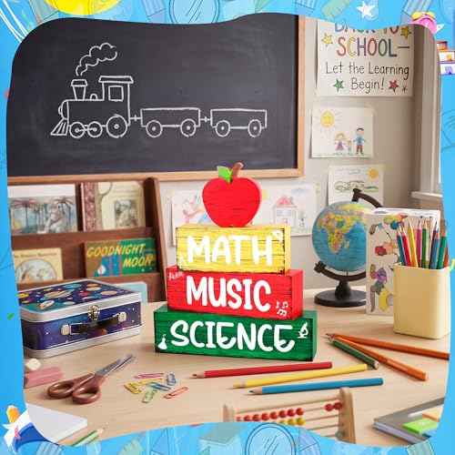 Image of 4 Pcs Back to School Wooden Tiered Tray Decor, Classroom Table Decorations