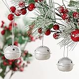 ToBeIT 24 Pieces Jingle Bells with Snowflake Cutout 1.6 Inch/ 40 mm Christmas Craft Bells for Festival Decorations (Silver Bells)