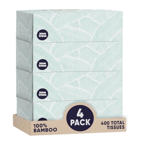 Save Trees Bamboo Facial Tissues - 12 Boxes of Eco-Friendly, 3-Ply Hypoallergenic Tissues, 90 Sheets per Box, FSC Certified, Plastic-Free Packaging, Soft & Gentle for Home Use