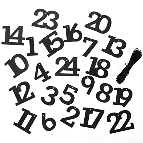Papierdrachen – 24 Chiffres En Bois Avec Cordon Coton, Noir, Pour Calendrier De L’Avent, Réutilisable