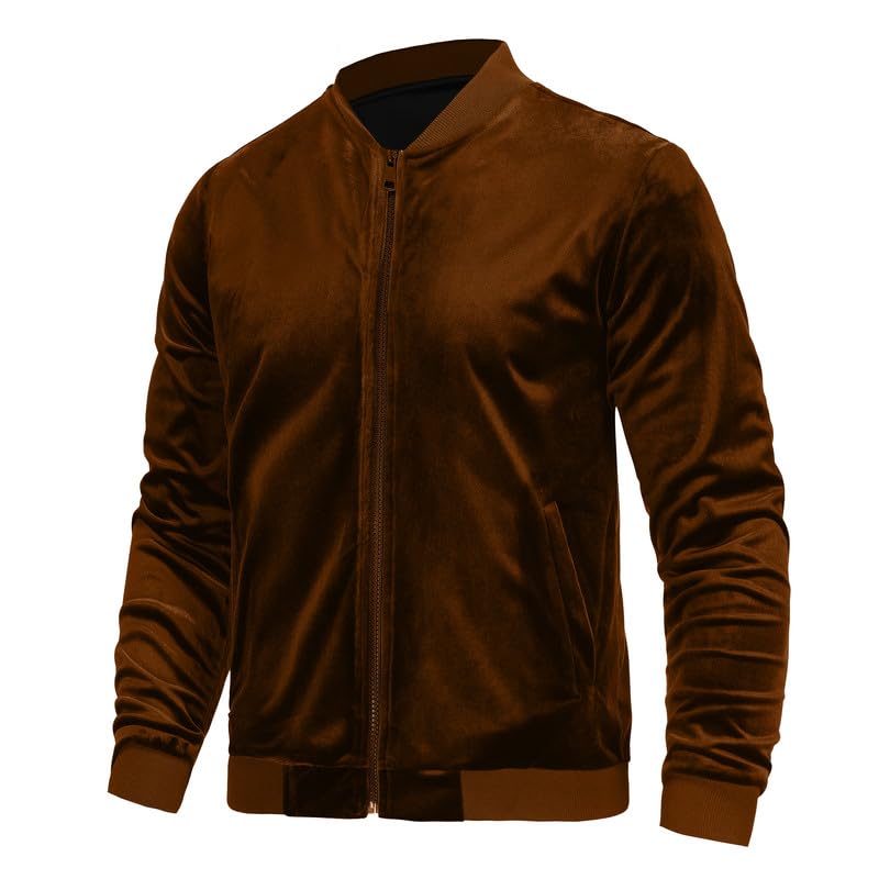 Image of Mens Faux Suede Bomber Jacket Varsity Jacket Windbreaker Vintage Casual Lightweight Leather Coats Jackets
