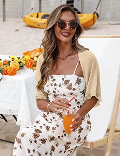Image of Totatuit Women's Short Sleeve Bolero Shrug for Dresses Open Front Knit Cropped Cardigan Loose Sheer Cardigan Sweater