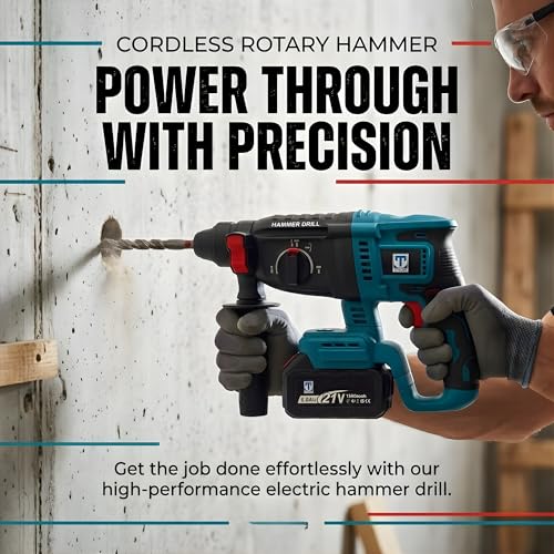 Image of THOR 21V Cordless Rotary Hammer Drill - Brushless Motor, 4.0Ah Lithium-Ion Battery, SDS Plus Chuck 26mm, 4 Modes, 2.2J Impact Energy, 0-1200 RPM, 5000 IPM, Lightweight 4.45lbs
