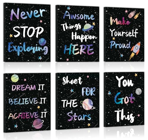 Image of CHDITB Outer Space Framed Canvas Wall Art, Universe Theme Artwork, Inspirational Quote Wall Decor, Stellar Sky Poster, Galaxy Universe Art Prints For Kids Room, Boy Bedroom Classroom Decor(8X10 Inch)