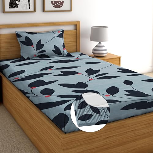 Image of DECORUM Glace Cotton All Around Elastic Fitted Single Bedsheet (72 inchx48 inch) with 1 Pillow Cover | Soft, Smooth & Wrinkle-Free Fabric | Fits Up to 6 inch Mattress | 200-220 TC