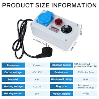 DeWin Régulateur de Tension électronique, régulateur de Tension 2000W Régulateur de Tension 220V Contrôleur de Vitesse de Ventilateur de Moteur Gradateur