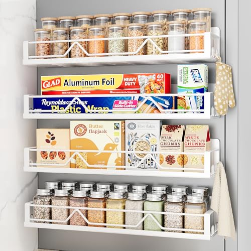 16.9 Inch Large Capacity Magnetic Spice Rack for Refrigerator White, 4 Pack