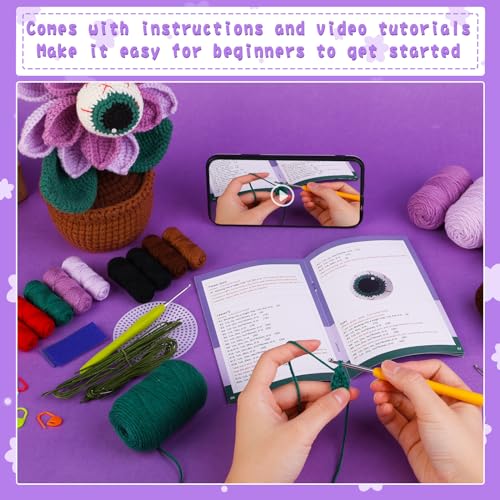 Image of kgxulr Crochet Kit, Big-Eyed Beginner Crochet Kit for Adults, Knitting Kit | Crochet Kit for Beginners, Crochet Flower Kit, Beginner Crochet Kit for Adults with Step-by-Step Video Tutorials