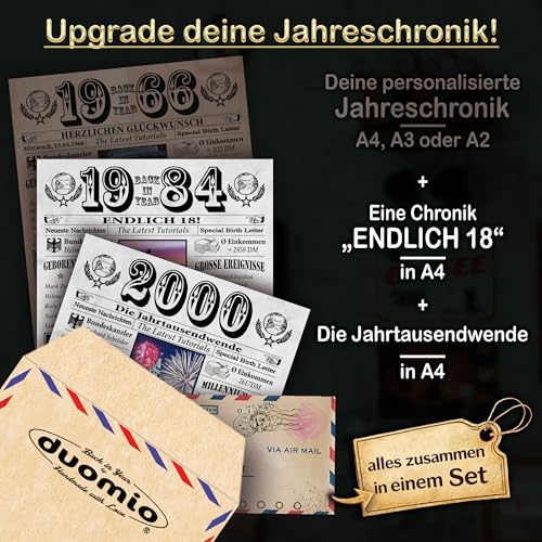 DUOMIO 1966-6 Felder PERSONALISIERBAR! zum 60. Geburtstag Mann & 60. Geburtstag Frau - Ausdruck auf 400g/m² Premium Papier - Geschenke zum 60. Geburtstag & Deko - Back in Year