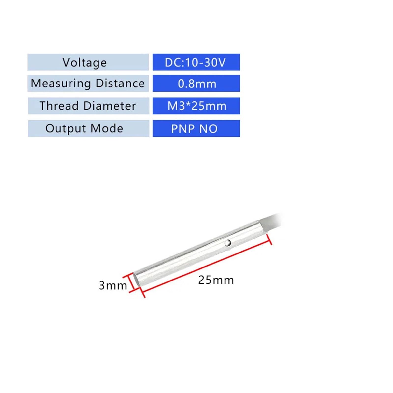 Capteur de proximité miniature M3/M4/M5/M6 à trois fils NPN normalement ouvert 12 V/24 V PNP for détection de métaux(3 PNP NO 0.8mm)