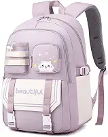 Mochila para Mulheres e Estudantes, Resistente à Água com Estampa de Gato Fofa, Cabe Notebook de 15,6 Polegadas, da Série Jovem e Alegre