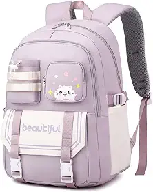 Mochila para Mulheres e Estudantes, Resistente à Água com Estampa de Gato Fofa, Cabe Notebook de 15,6 Polegadas, da Série Jovem e Alegre