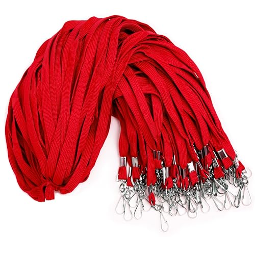 Lot de 100 cordons rouges pour badges d'identité avec crochets en J pivotants pour bureau