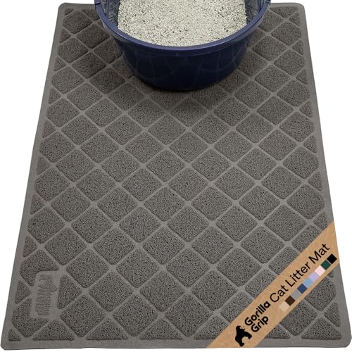 Image of GORILLA GRIP Cat Litter Box Mat, Cushioned Coil Mesh Litter Trapping Mats, Scatter Control Supplies for Less Mess, Phthalate Free, Ultra Deep Catch Grooves, Rinse or Vacuum to Clean, 30x20 Dark Gray