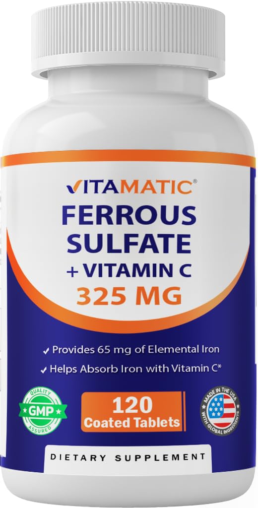 Vitamatic Ferrous Sulfate 325 mg with Vitamin C 100 mg (65 mg Elemental Iron) Coated Tablets – High Potency Iron Supplement – No Artificial Colors – Made in USA — Amazon image 10