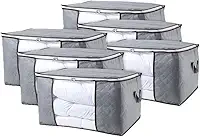 Bolsa Organizadora de Edredom 6 Unidades – Caixa Organizadora Grande em TNT Resistente, com Zíper, Dobrável para Guarda-Roupa, Closet e Armário – Ideal para Roupas, Cobertores, Sapatos e Brinquedos