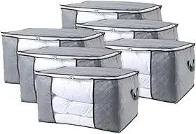 Bolsa Organizadora de Edredom 6 Unidades – Caixa Organizadora Grande em TNT Resistente, com Zíper, Dobrável para Guarda-Roupa, Closet e Armário – Ideal para Roupas, Cobertores, Sapatos e Brinquedos